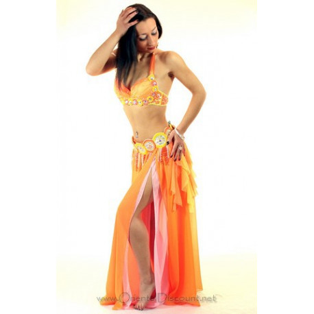 Costume de danse orientale 3 pièces orangé
