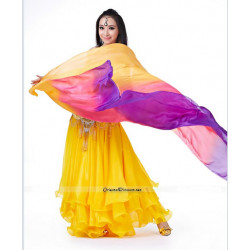 Voile de danse orientale en soie orangé rose violet