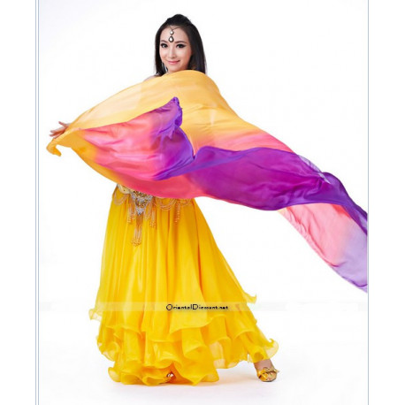 Voile de danse orientale en soie orangé rose violet