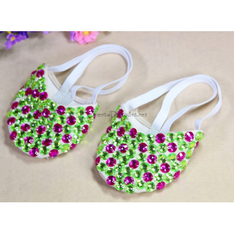 Demi pointes de danse orientale strass vert et fuschia