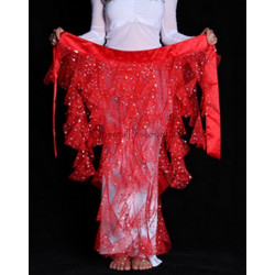 Ceinture de danse orientale à franges et paillettes rouge
