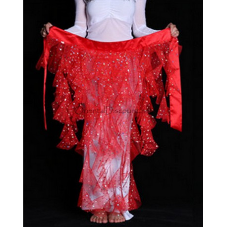 Ceinture de danse orientale à franges et paillettes rouge