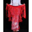 Ceinture de danse orientale à franges et paillettes rouge
