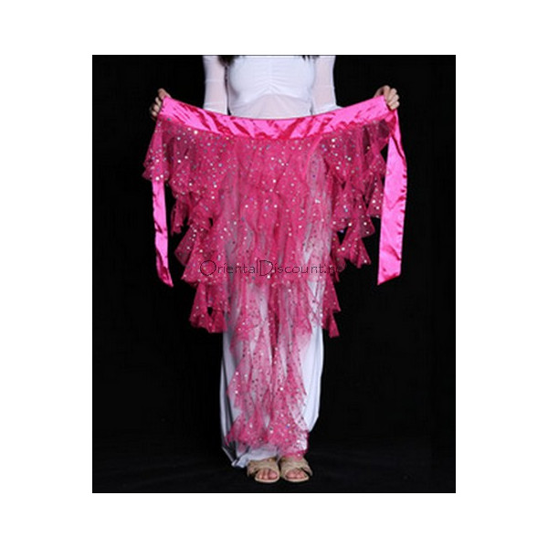 Ceinture de danse orientale à franges et paillettes fuschia