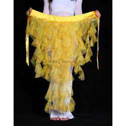Ceinture de danse orientale à franges et paillettes jaune
