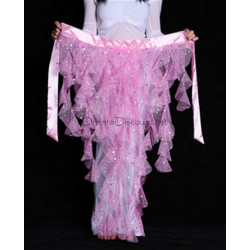 Ceinture de danse orientale à franges et paillettes rose clair