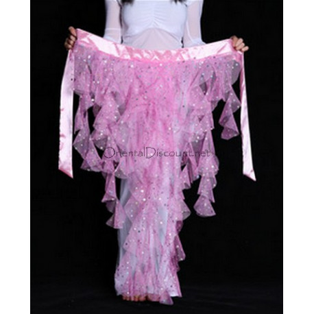 Ceinture de danse orientale à franges et paillettes rose clair