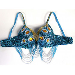 Soutien gorge de danse orientale motifs orangés et bleu
