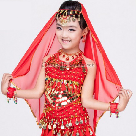Voile de tête de danse orientale enfant rouge