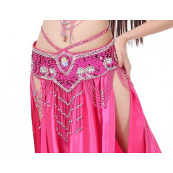 Ceinture de danse orientale perlée fuschia et strass