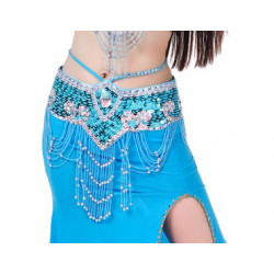 Ceinture de danse orientale perlée turquoise et strass