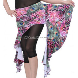 Ceinture de danse orientale jupette motifs plumes de paon rose