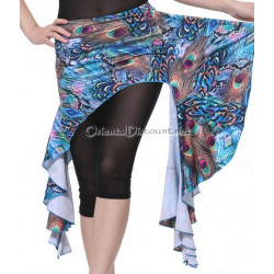 Ceinture de danse orientale jupette motifs plumes de paon bleu