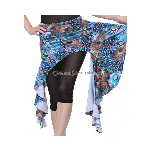 Ceinture de danse orientale jupette motifs plumes de paon bleu