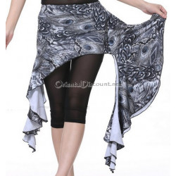 Ceinture de danse orientale jupette motifs plumes de paon gris