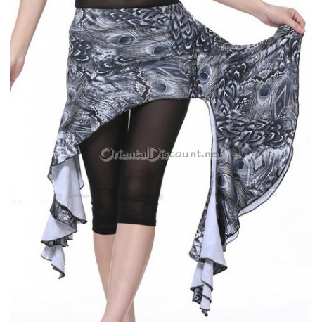 Ceinture de danse orientale jupette motifs plumes de paon gris