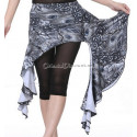 Ceinture de danse orientale jupette motifs plumes de paon gris