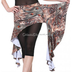 Ceinture de danse orientale jupette motifs plumes de paon marron