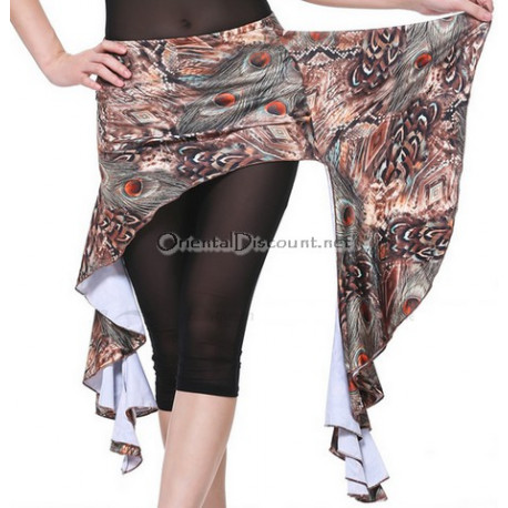 Ceinture de danse orientale jupette motifs plumes de paon marron