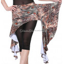 Ceinture de danse orientale jupette motifs plumes de paon marron