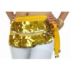 Ceinture de danse orientale pastilles jaune et sequins dorés