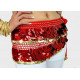 Ceinture de danse orientale pastilles rouge et sequins dorés