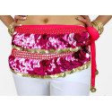 Ceinture de danse orientale pastilles rose et sequins dorées