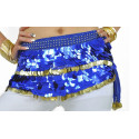 Ceinture de danse orientale pastilles bleu roy et sequins dorés