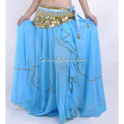 Jupe voilée de danse orientale turquoise perlée dorée