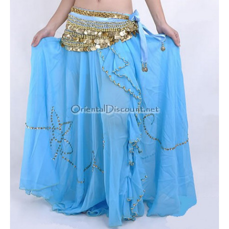 Jupe voilée de danse orientale turquoise perlée dorée
