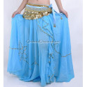 Jupe voilée de danse orientale turquoise perlée dorée