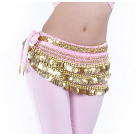 Ceinture de danse orientale velours rose et or