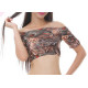 Brassière de danse orientale imprimé plumes de paon marron