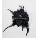 Pince double fleur à cheveux plume et strass noir