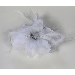 Pince double fleur à cheveux plume et strass blanc