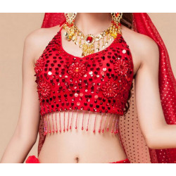 Top pailleté de danse orientale rouge