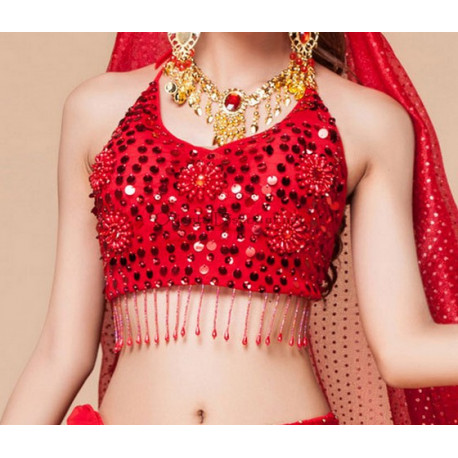 Top pailleté de danse orientale rouge