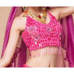 Top pailleté de danse orientale fushia