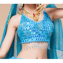 Top pailleté de danse orientale turquoise