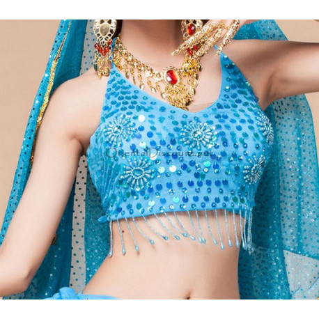 Top pailleté de danse orientale turquoise