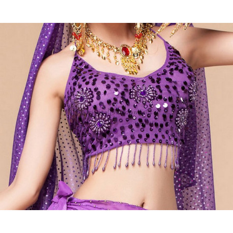 Top pailleté de danse orientale violet