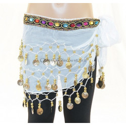 Ceinture de danse orientale enfant mousseline et pierres couleur blanc