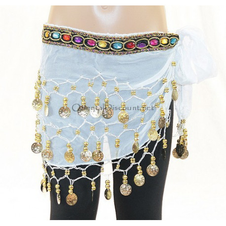 Ceinture de danse orientale enfant mousseline et pierres couleur blanc