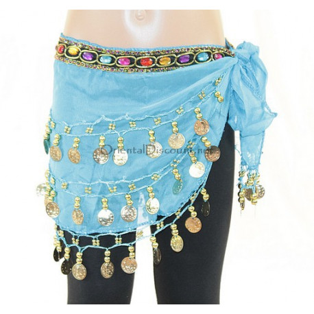 Ceinture de danse orientale enfant mousseline et pierres couleur turquoise