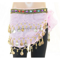 Ceinture de danse orientale enfant mousseline et pierres couleur rose