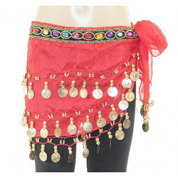 Ceinture de danse orientale enfant mousseline et pierres couleur rouge