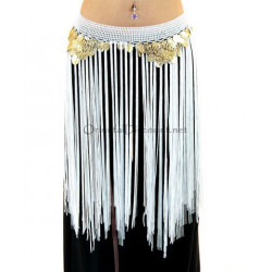 Ceinture de danse orientale à fils et sequins blanc