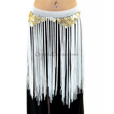 Ceinture de danse orientale à fils et sequins blanc
