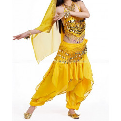 Costume de danse orientale top sarouel jaune