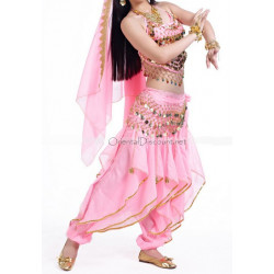 Costume de danse orientale top sarouel rose clair